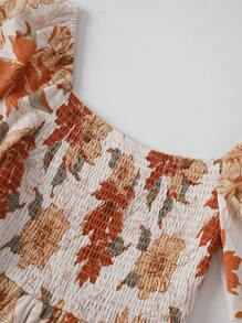 SHEIN Unity Floral Print Square Neck Lantern Sleeve Dress - Apricot - View 4