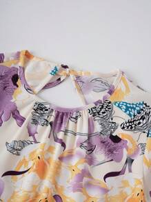 SHEIN Unity Floral Print Tie Backless Lantern Sleeve Dress - Multicolor - View 6