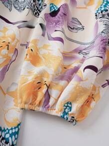 SHEIN Unity Floral Print Tie Backless Lantern Sleeve Dress - Multicolor - View 7