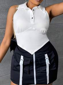 SHEIN SXY 大碼半排扣手帕下擺背心上衣 - 白色 - 查看 1