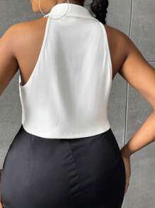 SHEIN SXY 大碼半排扣手帕下擺背心上衣 - 白色 - 查看 2