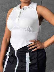 SHEIN SXY 大碼半排扣手帕下擺背心上衣 - 白色 - 查看 5