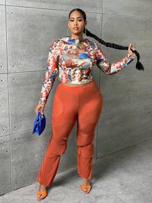 SHEIN SXY Talla grande Leggings de talle alto con abertura pierna amplia