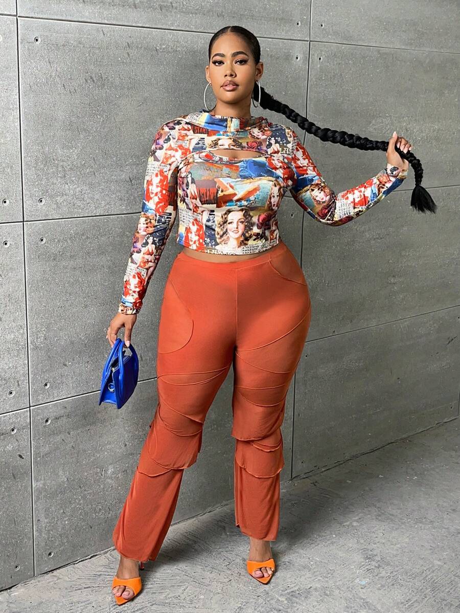 SHEIN SXY Talla grande Leggings de talle alto con abertura pierna amplia