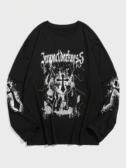 Goth T-shirt graphique avec croix pour hommes, pour Halloween, l'école, l'automne