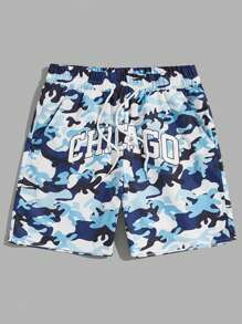 ROMWE MEN Street Life Nam Camo & Đồ họa Chữ cái Eo dây rút Quần short - Nhiều màu - Xem 1