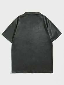 ROMWE MEN Prep Guys Star Print Lapel Collar Shirt - Dark Green - View 2