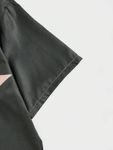 ROMWE MEN Prep Guys Star Print Lapel Collar Shirt - Dark Green - View 3