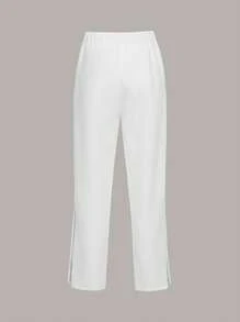 SHEIN Tween Boy Letter Patched Button Detail Trousers - White - View 2