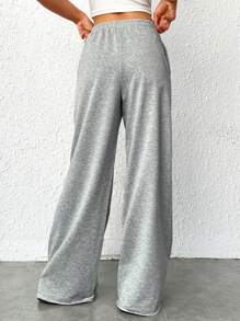 SHEIN EZwear 素色斜口袋闊腿衛褲 - 淺灰色 - 查看 3