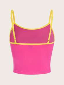 SHEIN Qutie 人物和字母圖案撞色滾邊吊帶上衣 - 玫紅色 - 查看 2