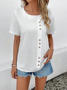 EMERY ROSE 素色紐扣細節襯衫 - 白色 - 查看 1