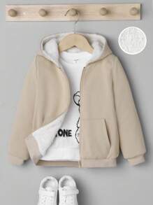 SHEIN 男小童連帽後圖案套頭衫鬆動和舒服夾克適用於休閒穿戴 - 杏色 - 查看 4