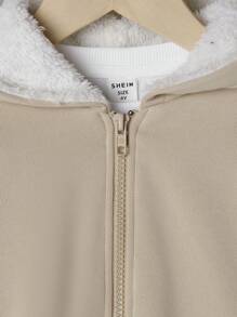 SHEIN 男小童連帽後圖案套頭衫鬆動和舒服夾克適用於休閒穿戴 - 杏色 - 查看 5