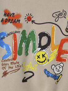 SHEIN 男小童連帽後圖案套頭衫鬆動和舒服夾克適用於休閒穿戴 - 杏色 - 查看 7