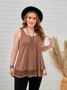 EMERY ROSE Hơn Lưới tương phản Áo ba lỗ - Lạc đà - Xem 1