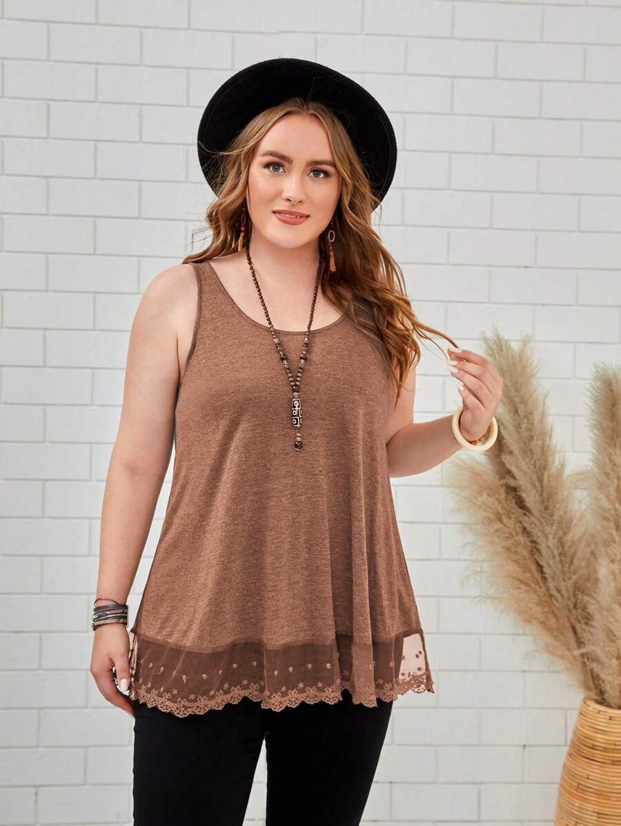 EMERY ROSE Hơn Lưới tương phản Áo ba lỗ - Lạc đà - Xem 1