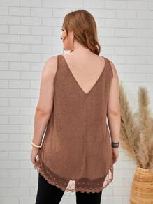 EMERY ROSE Hơn Lưới tương phản Áo ba lỗ - Lạc đà - Xem 2