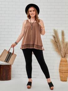 EMERY ROSE Hơn Lưới tương phản Áo ba lỗ - Lạc đà - Xem 5