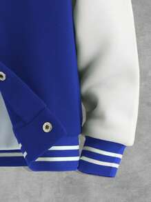 SHEIN Explorewe Tween Boy Letter Graphic Striped Trim Varsity Jacket Without Hoodie Chic Outfits For Autumn/Winter - Blue and White - View 5