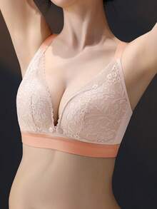 孕婦花邊蕾絲哺乳胸罩內衣 - 橘色 - 查看 3