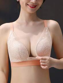 孕婦花邊蕾絲哺乳胸罩內衣 - 橘色 - 查看 2