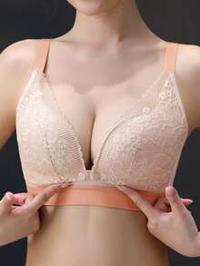 孕婦花邊蕾絲哺乳胸罩內衣 - 橘色 - 查看 5