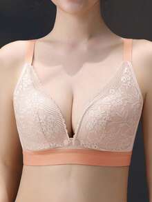 孕婦花邊蕾絲哺乳胸罩內衣 - 橘色 - 查看 6