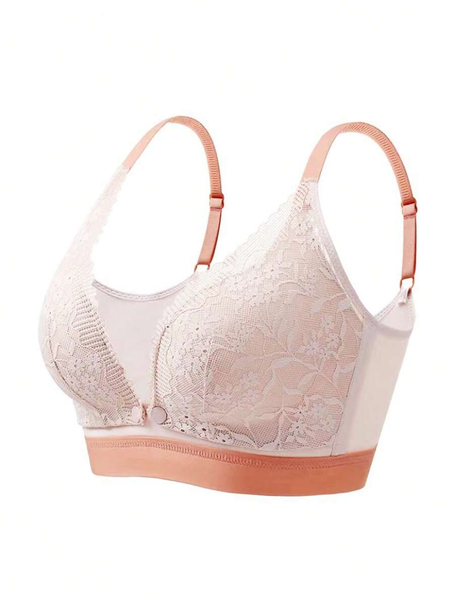 孕婦花邊蕾絲哺乳胸罩內衣 - 橘色 - 查看 1