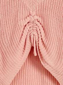 SHEIN Tween Girl Drawstring Front Raglan Sleeve High Low Hem Jumper - Dusty Pink - View 4