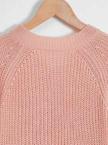 SHEIN Tween Girl Drawstring Front Raglan Sleeve High Low Hem Jumper - Dusty Pink - View 5