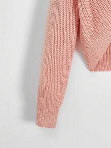 SHEIN Tween Girl Drawstring Front Raglan Sleeve High Low Hem Jumper - Dusty Pink - View 6