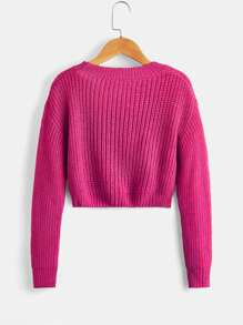 SHEIN Tween Girl Solid Drop Shoulder Jumper - Hot Pink - View 2