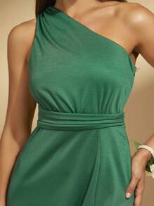 SHEIN Belle 單肩高衩伴娘連衣裙 - 綠色 - 查看 6