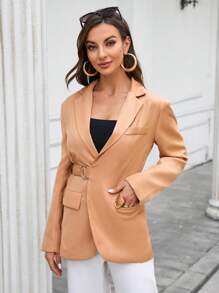 GENKIRA 西裝領腰帶西裝外套 - 橘色 - 查看 4