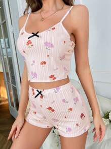 GIOIA TANG Floral Print Bow Front PJ Set - Baby Pink - View 3
