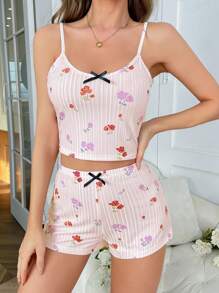 GIOIA TANG Floral Print Bow Front PJ Set - Baby Pink - View 6