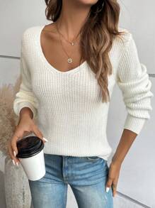 SHEIN LUNE Twist Backless Jumper - White - View 6