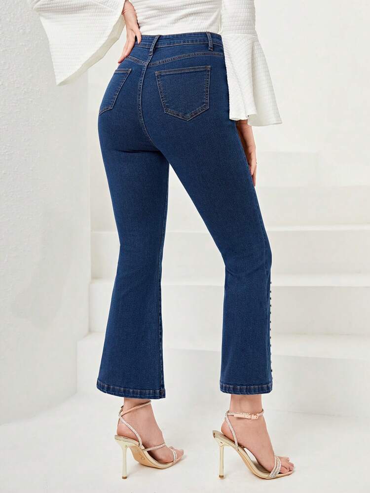 Rhinestone Detail Flare Leg Jeans
