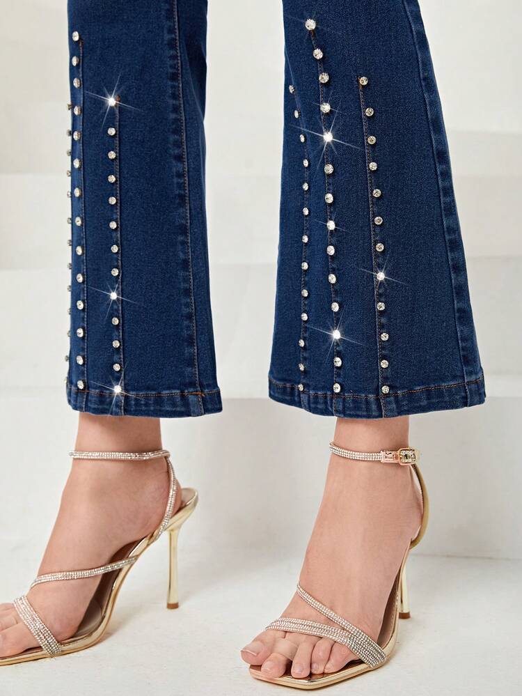 Rhinestone Detail Flare Leg Jeans