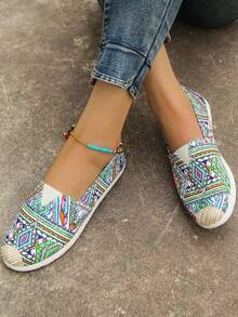 Zapatos de pescador deslizables con bloque de color y diseño geométrico de moda para mujer - Multicolor - Ver 3