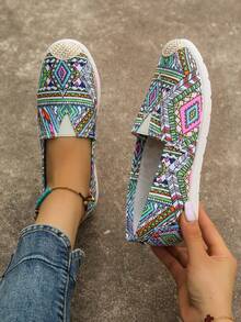 Zapatos de pescador deslizables con bloque de color y diseño geométrico de moda para mujer - Multicolor - Ver 2