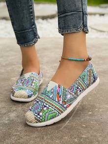 Zapatos de pescador deslizables con bloque de color y diseño geométrico de moda para mujer - Multicolor - Ver 4
