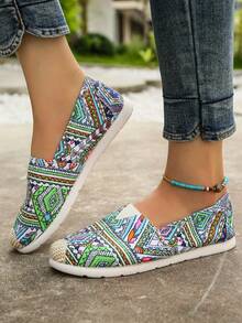 Zapatos de pescador deslizables con bloque de color y diseño geométrico de moda para mujer - Multicolor - Ver 6