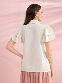 Mulvari Camisa de manga mariposa con botón delantero - Albaricoque - Ver 2