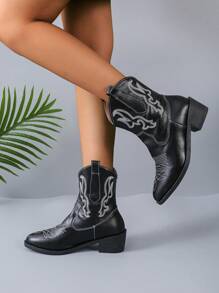 Giày bốt thêu phong cách Ken Dou Hot, giày bốt cao bồi dài qua đầu gối phong cách mới của Châu Âu và Mỹ, đế dày, cổ điển, lý tưởng khi kết hợp với áo len - màu đen - Xem 4