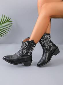 Giày bốt thêu phong cách Ken Dou Hot, giày bốt cao bồi dài qua đầu gối phong cách mới của Châu Âu và Mỹ, đế dày, cổ điển, lý tưởng khi kết hợp với áo len - màu đen - Xem 5