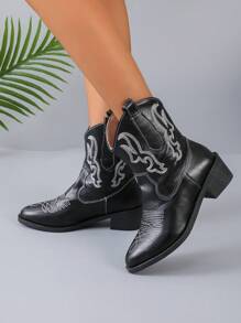 Giày bốt thêu phong cách Ken Dou Hot, giày bốt cao bồi dài qua đầu gối phong cách mới của Châu Âu và Mỹ, đế dày, cổ điển, lý tưởng khi kết hợp với áo len - màu đen - Xem 6