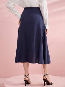 Seusyu Solid Tie Side Wrap Skirt - Navy Blue - View 2