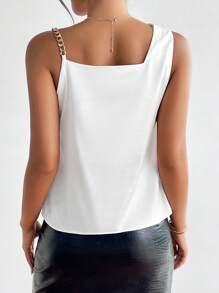 Firerie Blusa sólida con detalle asimétrico en el cuello y adorno de cadena, parte superior para salir - Blanco - Ver 2